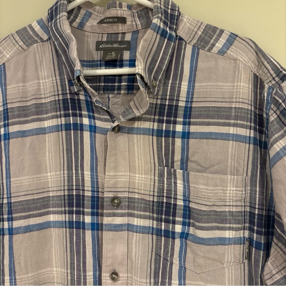 Eddie Bauer Short Sleeve Plaid Button-Down Shirt - Blue & Gray - Picture 8 of 8